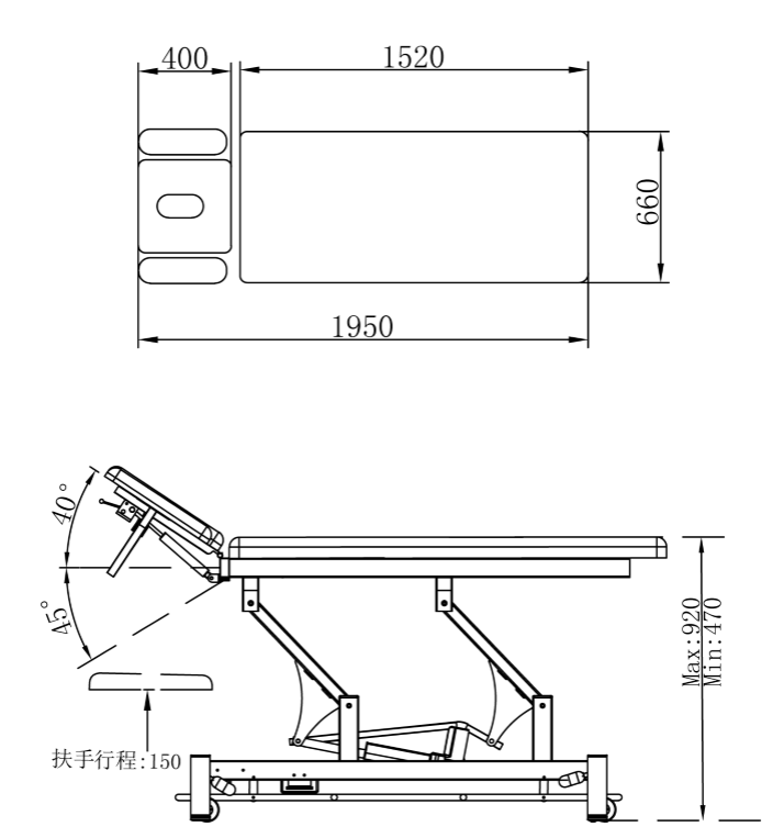 stretcher bed dimensions