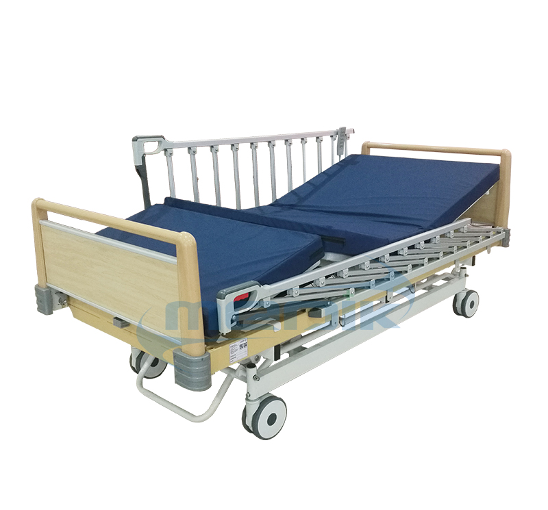 Three position electric hospital bed with high grade railing